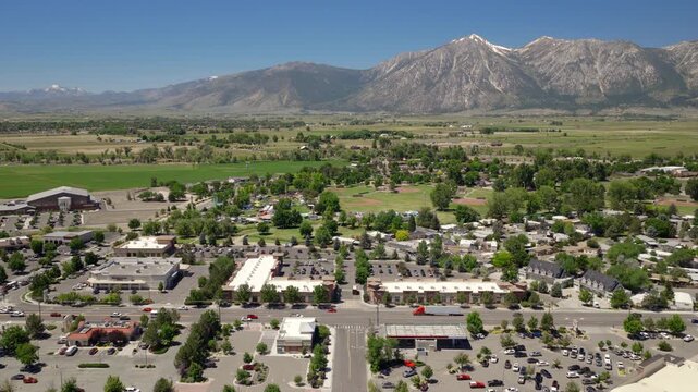 Gardnerville Nevada - Aerial View of Gardnerville along 395 facing West with Heavenly Resort in Distance