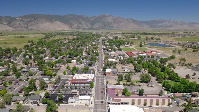 Gardnerville Nevada - Aerial View of Downtown Gardnerville along 395 facing North