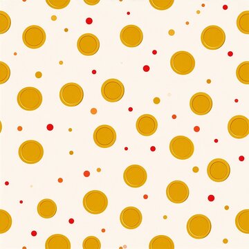 Seamless pattern background with gold coins and colorful dots