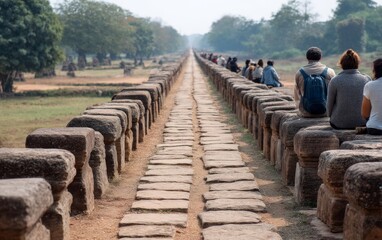 Obraz premium Serene Stone Pathway for Gathering and Reflection in Nature