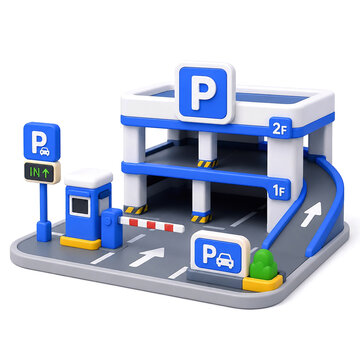 Premium 3D Parking Garage Building Icon on White Background