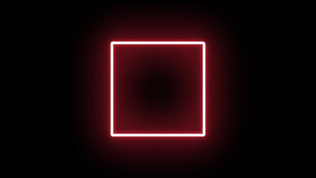 neon square box frame glowing red light outline of a geometric square line shape frame 4K video animation with soft edge bright glow design element isolated  with an alpha transparent background 