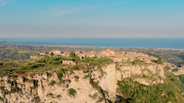 Aerial view of the castle site in the mountain town of Gerace in Calabria