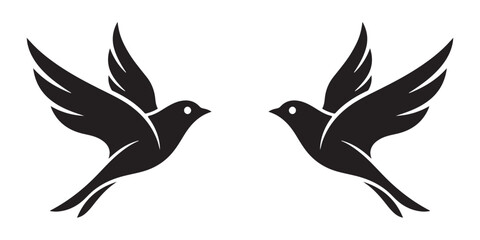 Fototapeta premium Two flying birds silhouette icons facing each other vector illustration
