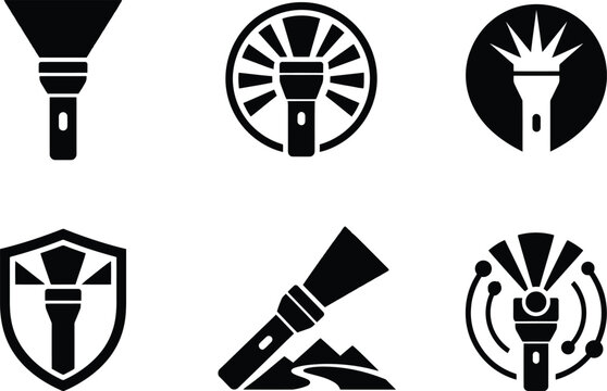 6-in-1 Flashlight Security Icon Pack &ndash; Black