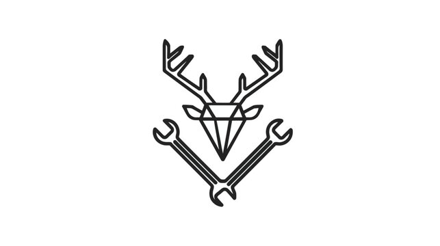 Geometric deer head logo with crossed wrenches