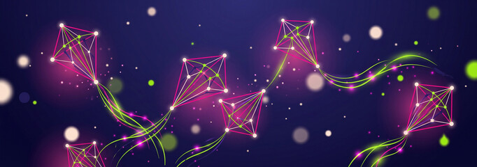 Fototapeta premium Abstract glowing network of stars and particles on a dark blue background