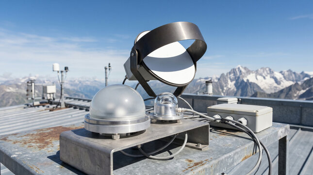 Meteorological weather station sensors on high mountain peak