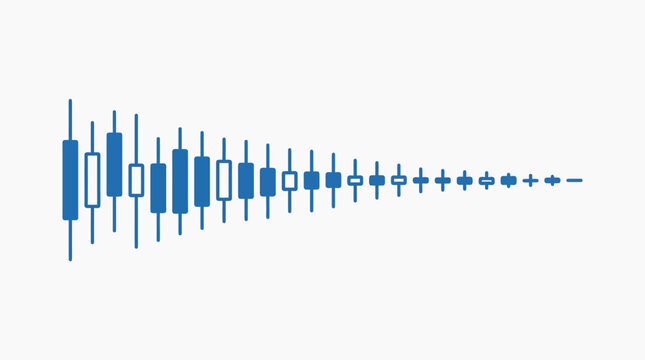 Blue financial candlestick chart graphic element symbolizing market trend decrease on white background