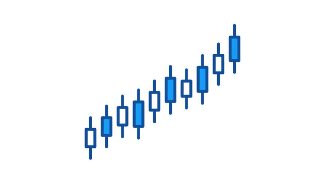 Blue and white candlestick chart graphic element indicating upward trend