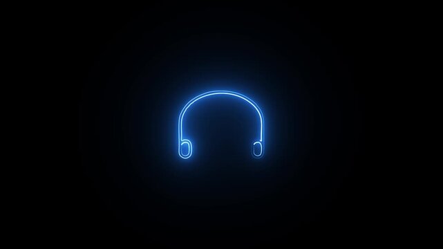 Neon headphones sign. Glowing neon line Headphones icon. neon headphone icon animation. Neon headphones sign.4k line Headphones icon.