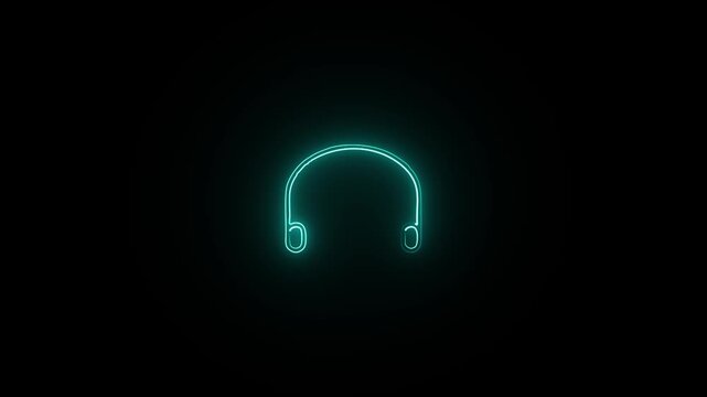 Neon headphones sign. Glowing neon line Headphones icon. neon headphone icon animation. Neon headphones sign.4k line Headphones icon.
