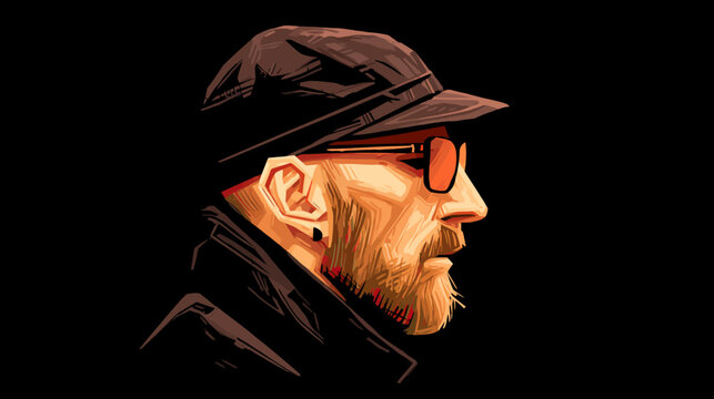 Stylized profile portrait of bearded man with sunglasses.