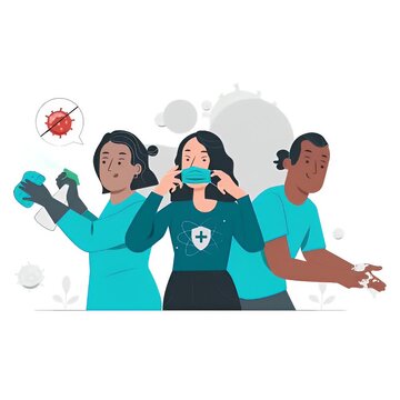 Covid-19 Prevention Practices Animation with Mask Wearing Hand Washing and Disinfection.