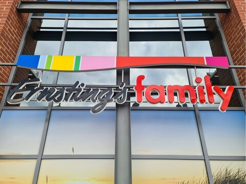 Hamburg, Germany - 06. June 2026: Ernsting's family store sign on modern building facade