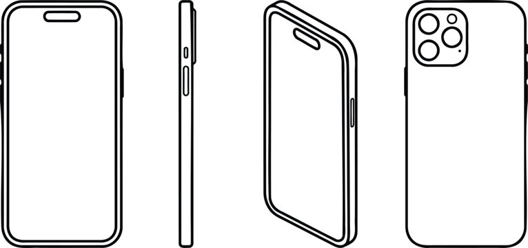 Smartphone outlines in different angles set