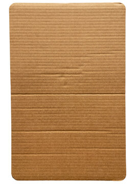 Brown corrugated cardboard piece with folds isolated on transparent background