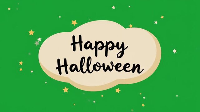 Happy Halloween text typography animation video design with a cloud shape and stars isolated on green screen chroma key background.