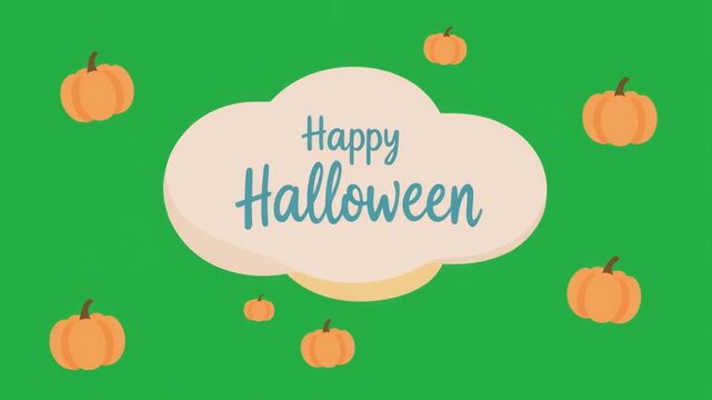Happy Halloween text typography animation video design with cute orange pumpkins isolated on green screen chroma key background.