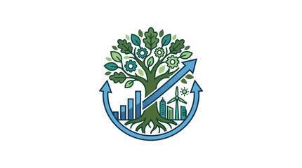 Obraz premium Eco-friendly business growth concept with tree, city, and chart elements