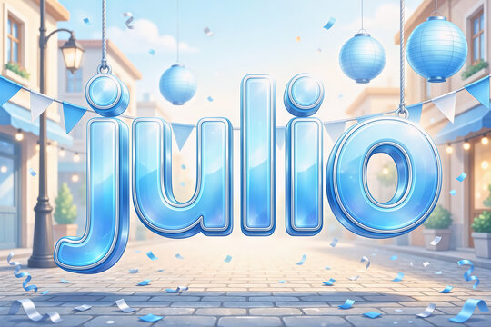 Julio en texto 3d celeste festivo