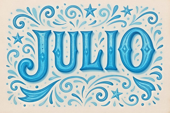 Julio en texto 3d celeste festivo