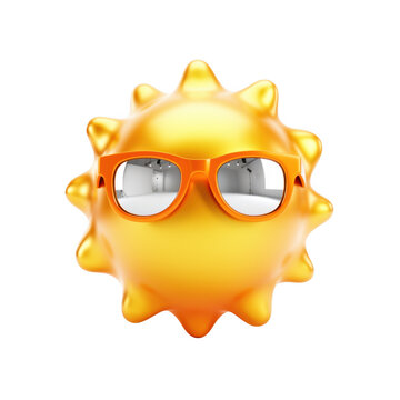 Cartoon sun character with orange sunglasses as isolated element isolated on transparent background