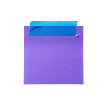 Bright violet square adhesive memo pad with tape as isolated on transparent background