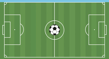 Soccer field with ball in center - Top view, flat design © Romi