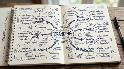 Fototapeta premium Branding Mind Map Diagram Showing Key Concepts and Strategy.