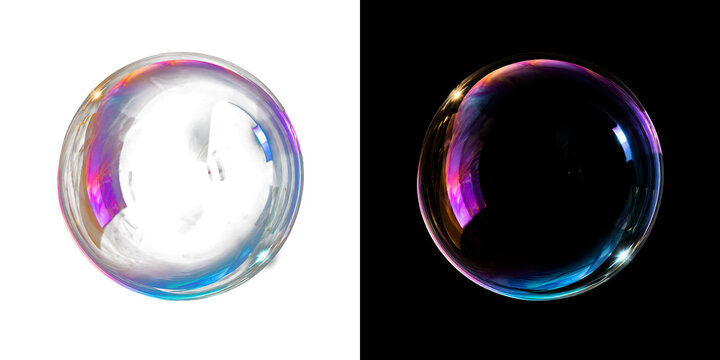 Floating Transparent Soap Bubbles Background with Realistic Iridescent Light Reflections