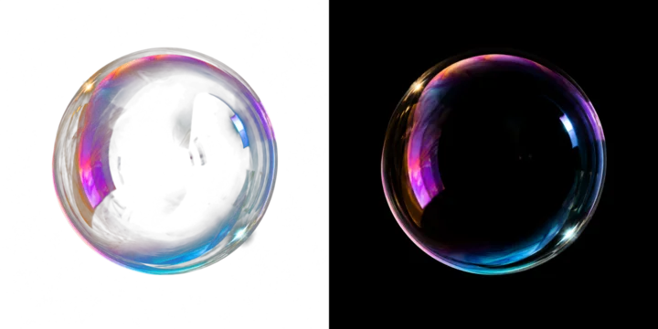 Floating Transparent Soap Bubbles Background with Realistic Iridescent Light Reflections