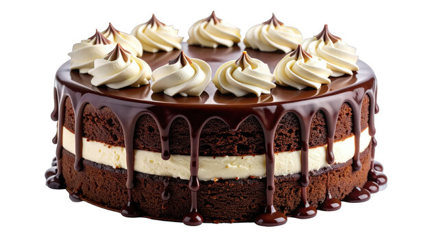 Decadent chocolate cake with creamy vanilla frosting and rich chocolate ganache drizzle, a perfect treat