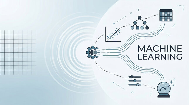 Machine Learning Concept With Gears Charts And Data Visualization Vector Illustration