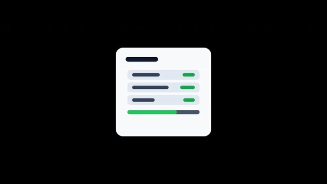 Minimalist white square interface with list items and multiple green progress bars. Suitable for web design or app development projects.