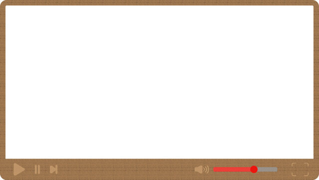 Wood pattern multimedia video player with play pause fast forward volume and full screen buttons and clear background