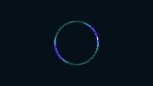 Futuristic Glowing Circular Loading Segmented Progress Bar Animation on Dark Background