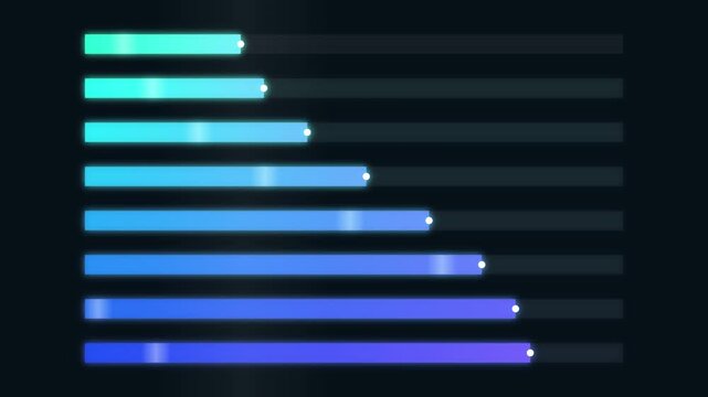Glowing Gradient Horizontal Bar Chart Animation Displaying Multi Level Data Progression