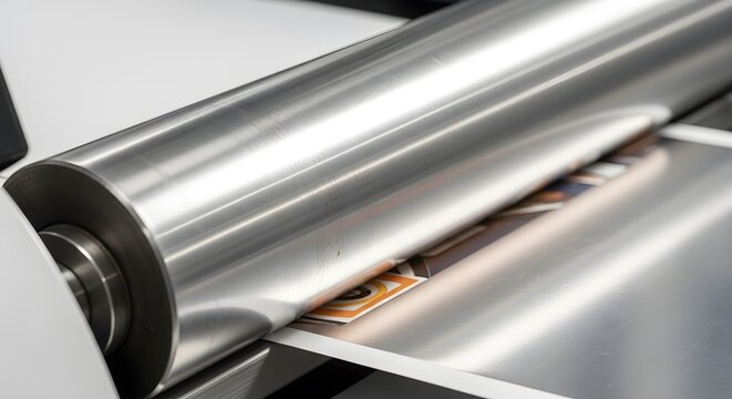 Close-up of a Laminating Machine Roller Applying Protective Film to a Document