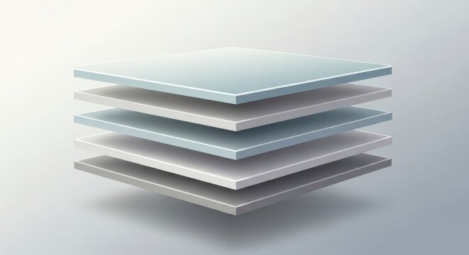 Stack of layered thin glossy glass panels.