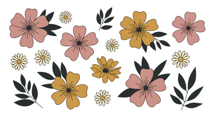 Fototapeta premium Boho Floral Elements. Retro Flower Illustration. Vintage Botanical Graphic. Vector Art.