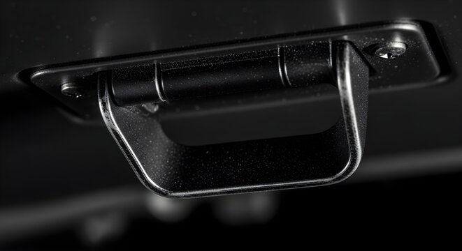 Close-up of a Metal D-Ring Tie-Down Anchor on a Dark Surface