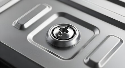 Obraz premium Close-up of empty stainless steel kitchen sink with modern chrome drain and paper towels