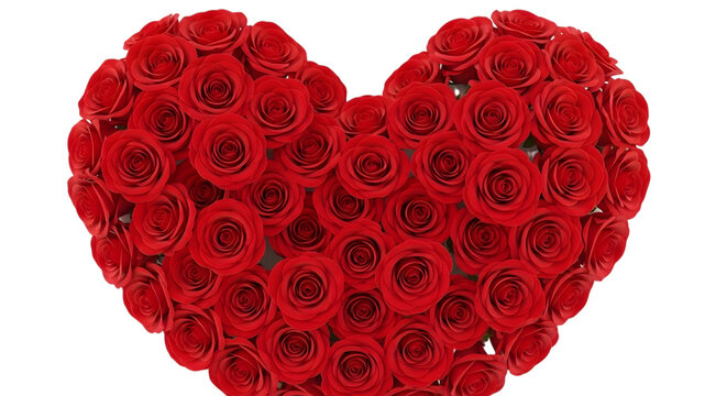 Red rose heart shape floral arrangement isolated on transparent background