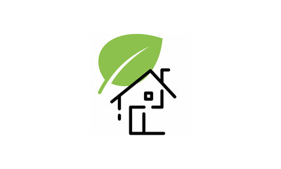 Obraz premium Leaf House Natural Homesteading black vector logo illustration on white background
