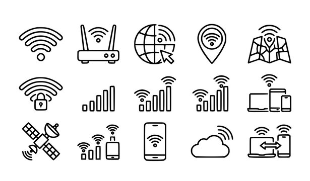 WiFi Icon Set Vector Illustration with Wireless Internet and Network Symbols