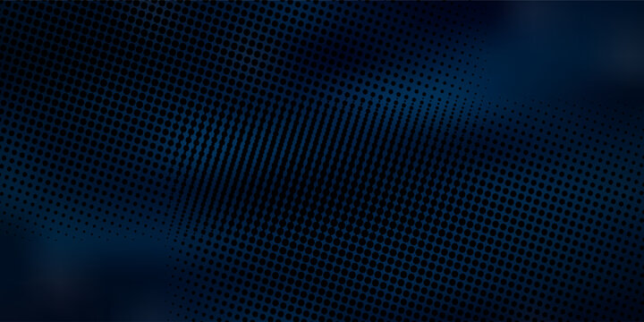 Abstract dark background featuring a deep navy blue gradient overlaid with a structured black halftone dot pattern, vector illustration, eps 10.