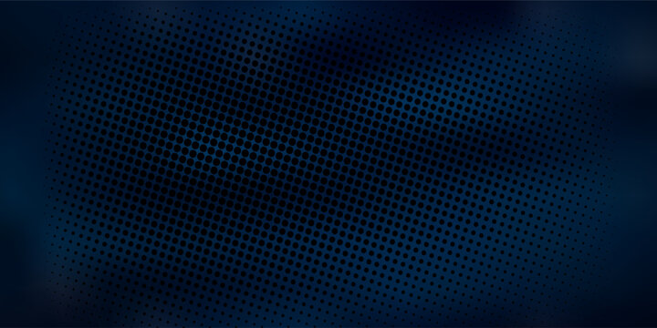 Abstract dark background featuring a deep navy blue gradient overlaid with a structured black halftone dot pattern, vector illustration.