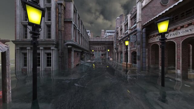 水没した都市　3DCGレンダリング