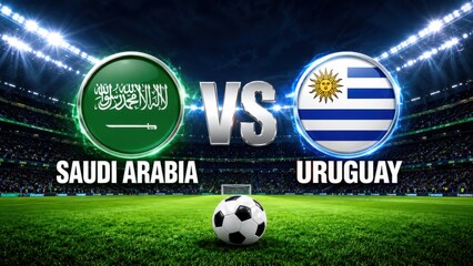 Fototapeta premium Saudi Arabia vs Uruguay Soccer Showdown Banner With Green and Blue Flag Icons